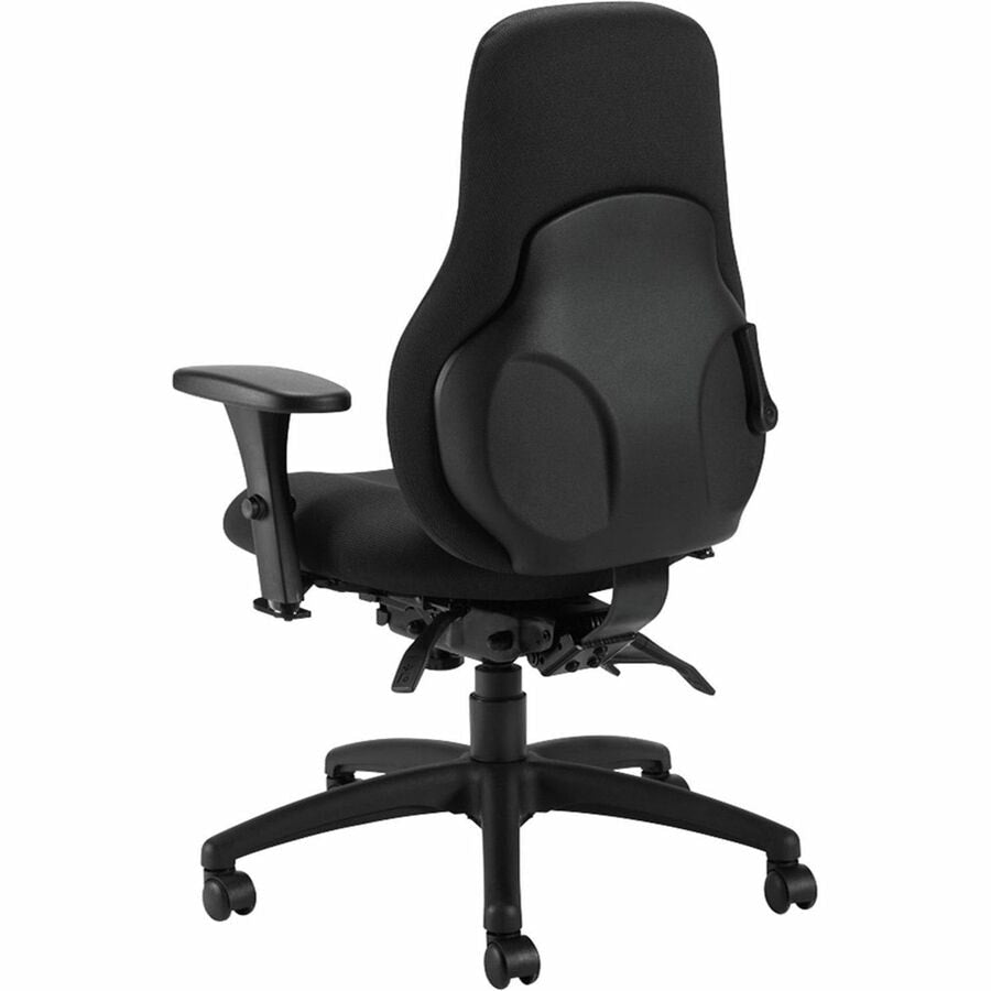 Backside view of the Fusion Carbon fabric Global Tritek 7482-3 high back multi-tilter ergonomic office chair with adjustable armrests
