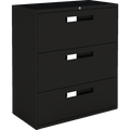 Global Furniture Group 9300 series 3-drawer 36-inch lateral file cabinet 9336-3F1H-BLK in Black