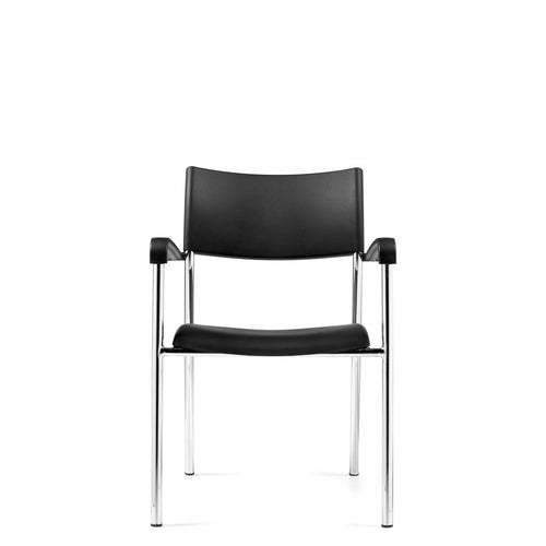 Offices to Go Dori 2 OTG1220B stacking armchair with black polypropylene seat and chrome legs – Side view