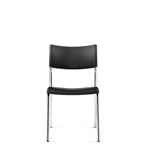 Offices to Go Dori 2 OTG1221B armless stacking chair with black polypropylene seat and chrome legs – Front view