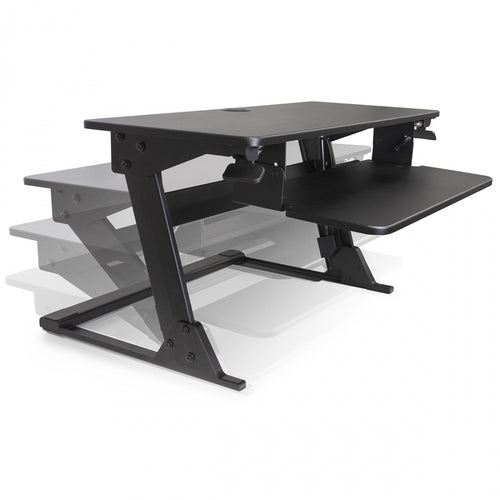 Offices to Go MVL5230B0 black desktop sit-stand standing desk converter with tilting keyboard tray