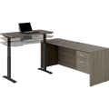 Offices to Go Newland NLP404 L-shaped height adjustable sit stand desk - Absolute Acajou with Black base
