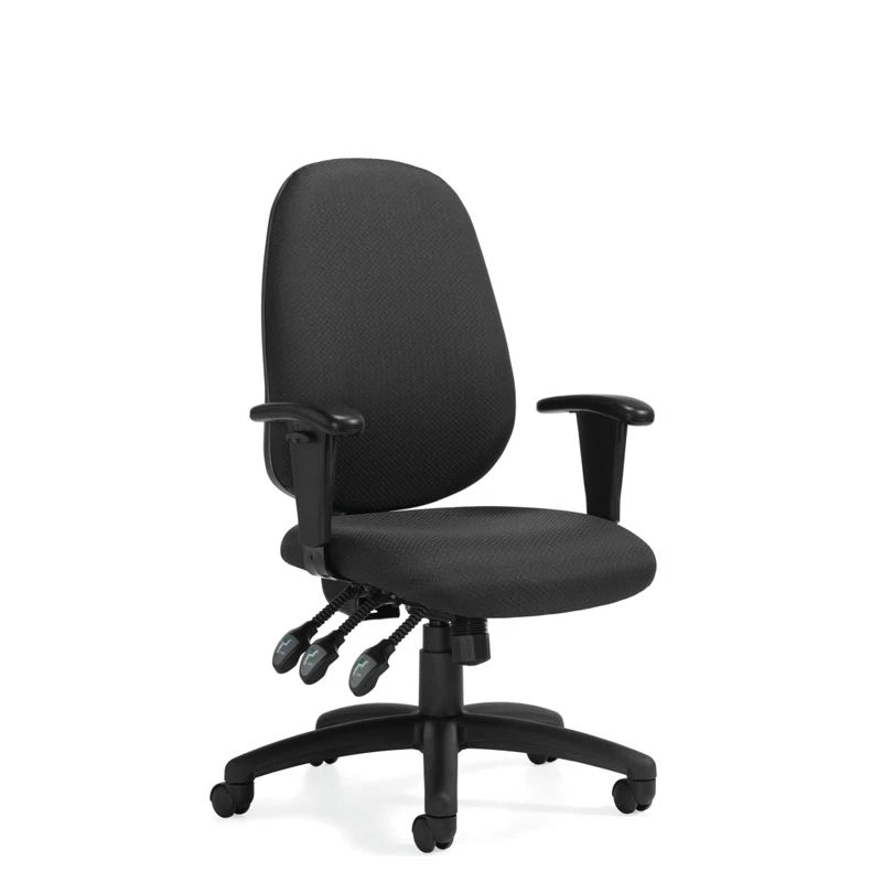 Offices to Go Six 13 (OTG11613B) black fabric medium-back ergonomic chair - Angled front view from A&N Office Furniture.
