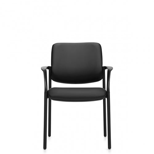Offices to Go Eor OTG3920B upholstered guest chair with arms in black Luxhide leather – Front view